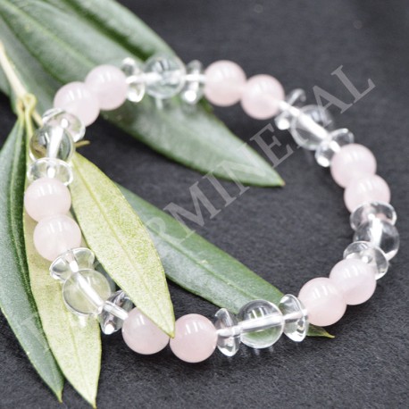 Bracelet Quartz rose Perles et Cristal de Roche