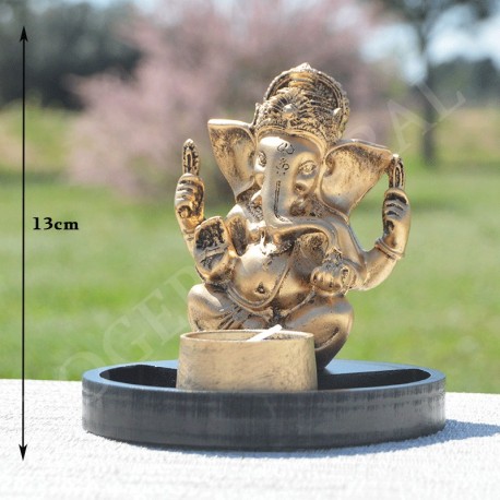 Ganesh en résine, or et porte bougie
