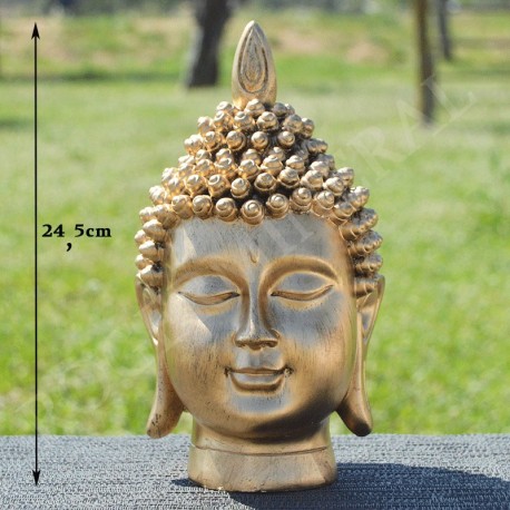 Tête de Bouddha en résine, couleur or
