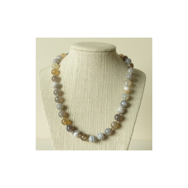 Collier Pierre Agate Naturelle 10 MM - Les Pierres Du Tibet