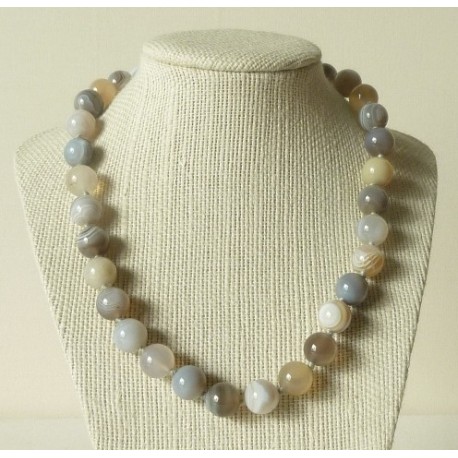 Collier Agate Perles rondes 12mm