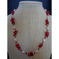 Corail rouge teinté perles collier PEP10