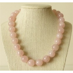 Collar Cuarzo rosa perlas redondas 14mm