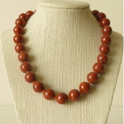 Collar Jaspe rojo perlas redondas 14mm