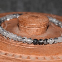 Pulsera Cuarzo con inclusiones de Turmalina negra perlas redondas 4mm