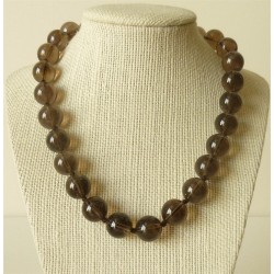 Collar cuarzo ahumado perlas redondas 14mm