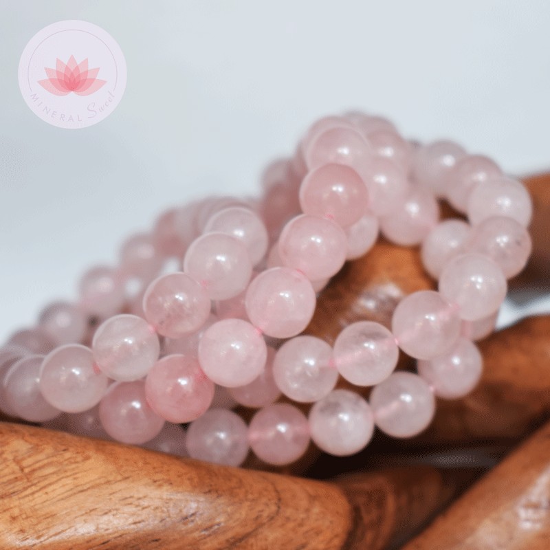 Pulsera Cuarzo rosa perlas redondas 10mm