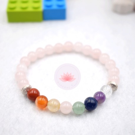 Bracelet fille en Quartz rose et 7 chakras