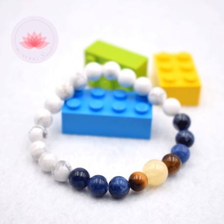 Bracelet enfant en Howlite, Sodalite, Calcite jaune et Oeil de tigre