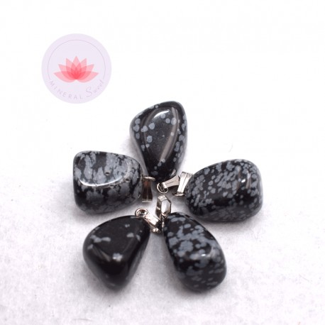 Pendentif Obsidienne Flocon de Neige + attache métal