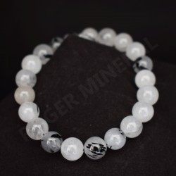 Bracelet quartz avec inclusions de tourmaline noire perles rondes 10mm