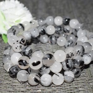 bracelet cristal de roche inclusion tourmaline noire
